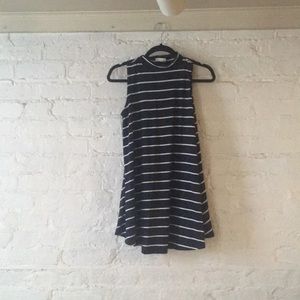 Striped High Collar Swing Mini Dress 💙